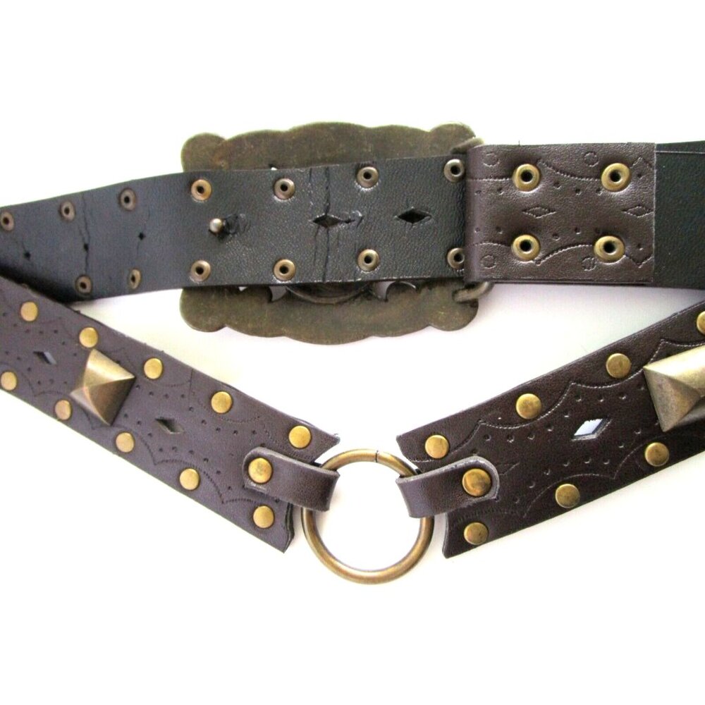 Brown Women's Western Belt - Faux Leather - Rhinestone Carved Buckle - 36 inches - Picture 9 of 10